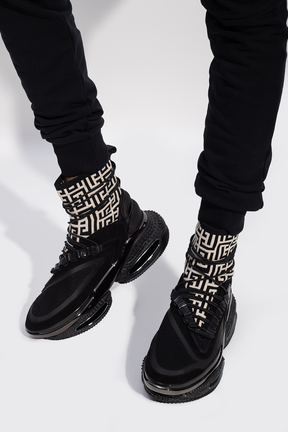 Balmain b bold discount monogram high-top sneakers